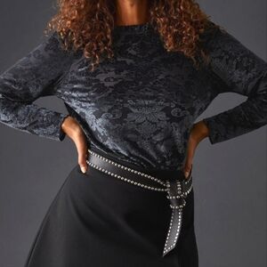 Anthropologie Velevet blouse criss-cross ties at back women's size Large